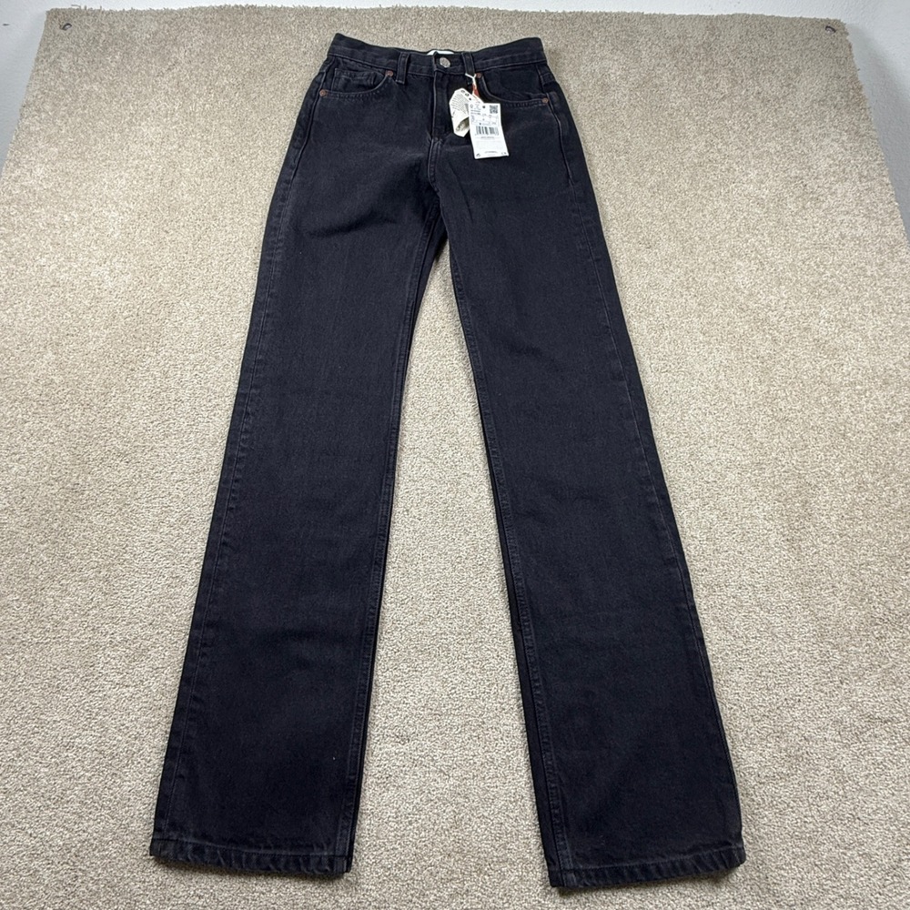 Mango MNG Women Size 1 Black Straight‎ Leg Jeans Women High Waisted Cotton Denim